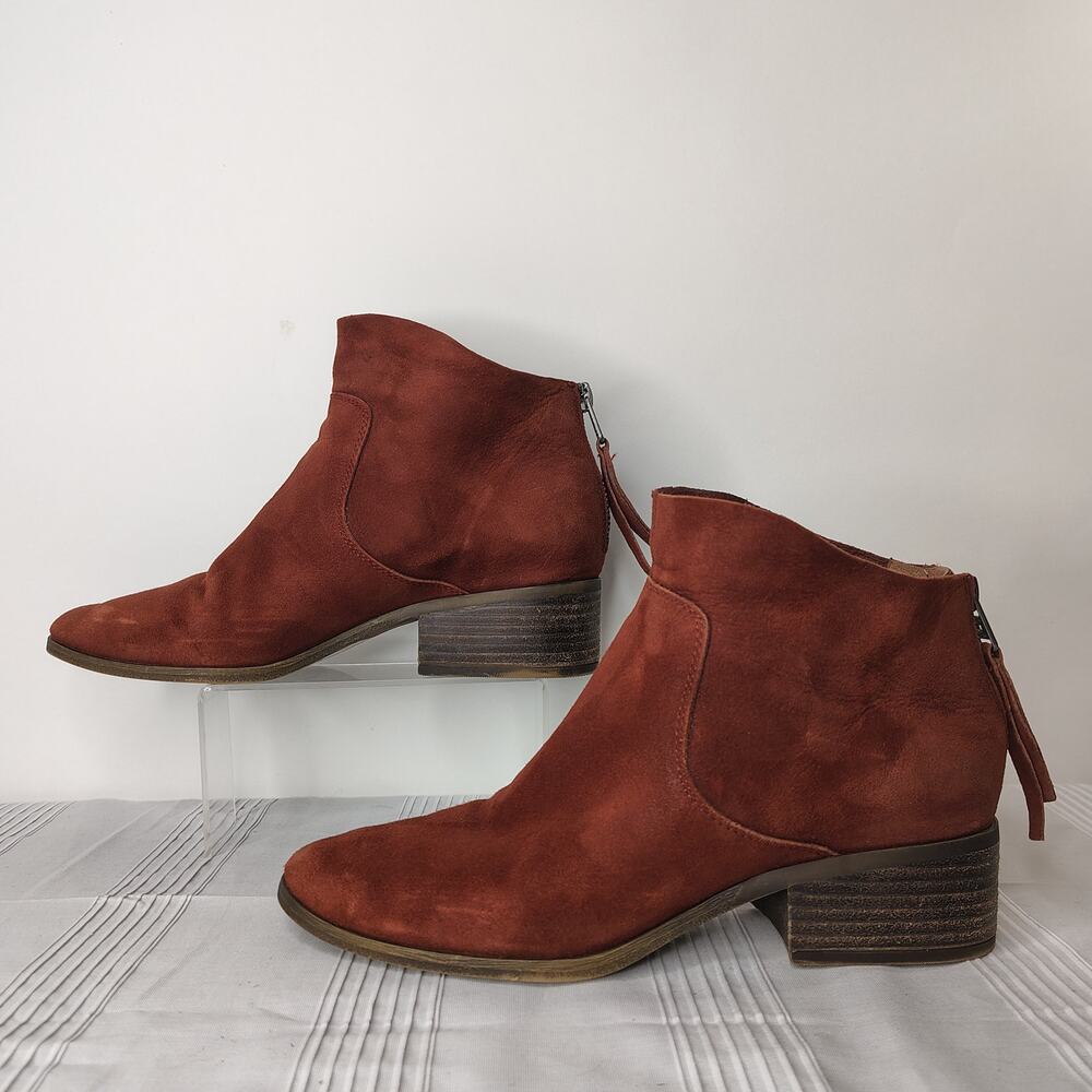 Lucky Brand Lahela Ankle Boots Womens 7.5M Burnt Red Suede Boho Career Office
